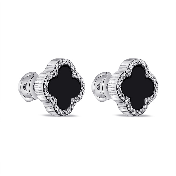 Серебряные серьги-пусеты с ониксом и фианитами (арт. 7518/653/8осп) – изображение 1