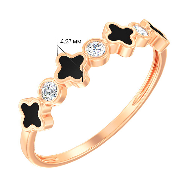 Золотое кольцо с эмалью и фианитами (арт. 141124) – изображение 2