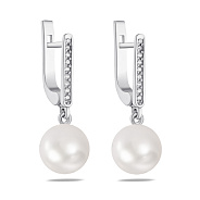 Фото Серьги-подвески из серебра с жемчугом (арт. 7502/1250жб)