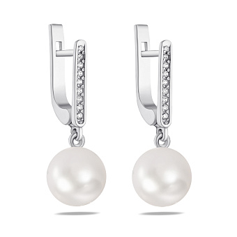 Фото Сережки-підвіски зі срібла з перлами (арт. 7502/1250жб)