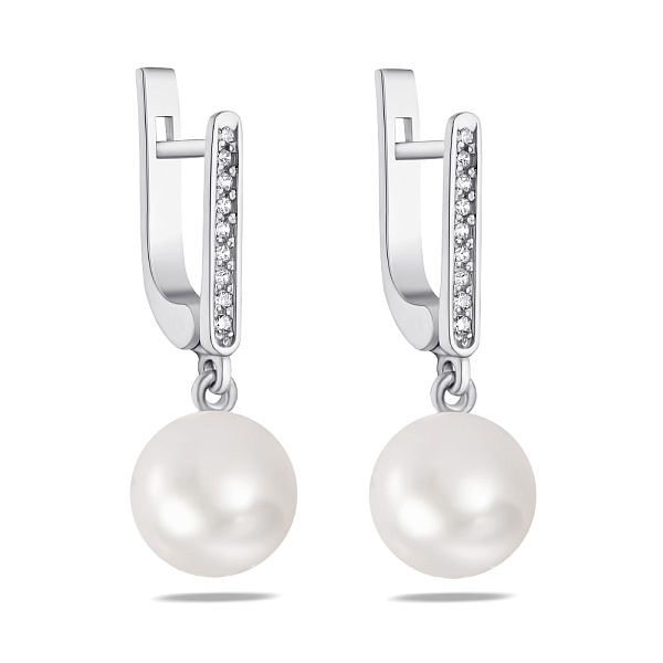 Сережки-підвіски зі срібла з перлами (арт. 7502/1250жб) – зображення 1