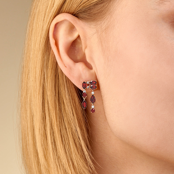 Золотые серьги с гранатом и фианитом (арт. 110858Пкф) – изображение 5