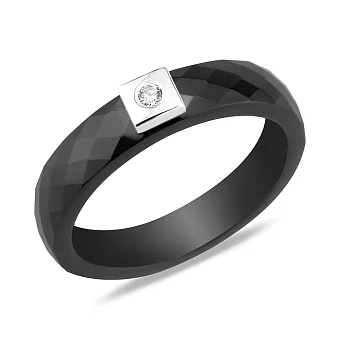 Каблучка з кераміки і білого золота з діамантом (арт. К011767бча)