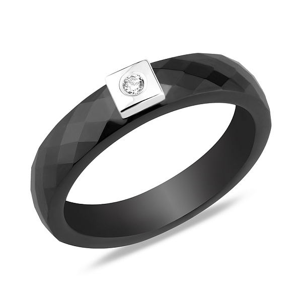 Каблучка з кераміки і білого золота з діамантом (арт. К011767бча) – зображення 1