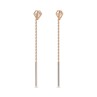 Сережки-протяжки из красного золота с фианитами (арт. 108414)