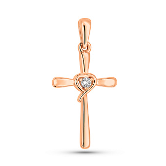 Хрестик з червоного золота з одним діамантом (арт. П011321)