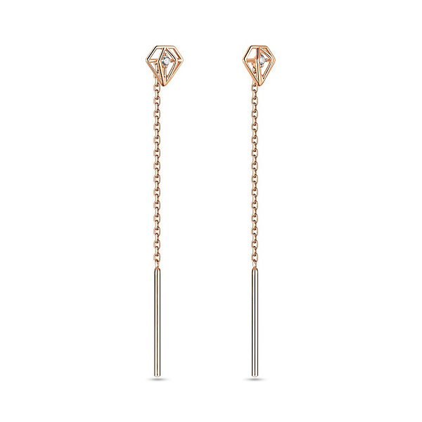 Сережки-протяжки из красного золота с фианитами (арт. 108414) – изображение 1
