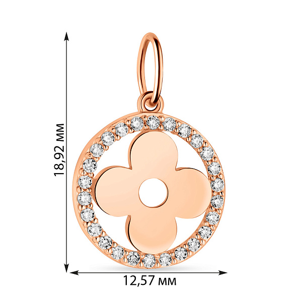 Золотий кулон "Клевер" з фіанітами (арт. 424460) – зображення 2