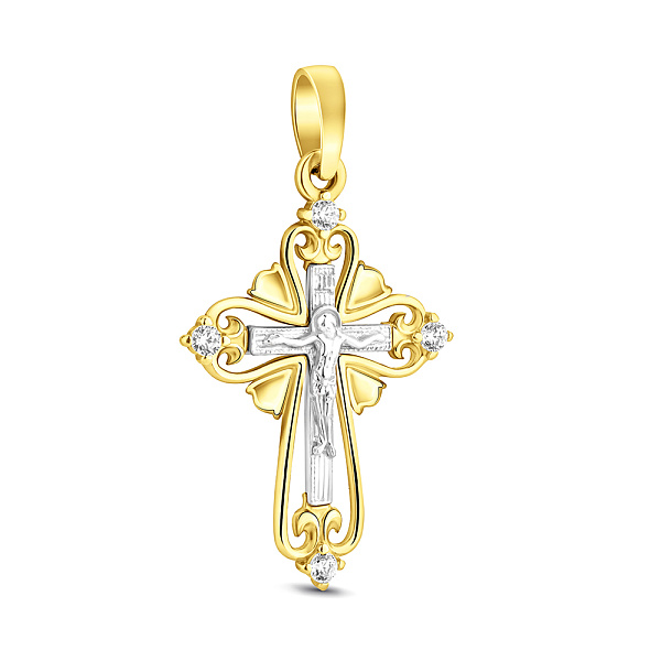 Крест из комбинированного золота с фианитами (арт. 501082ж) – изображение 1