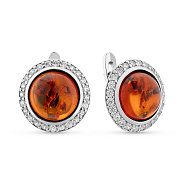 Серебряные серьги с янтарем и фианитами (арт. 7502/870ЯС)