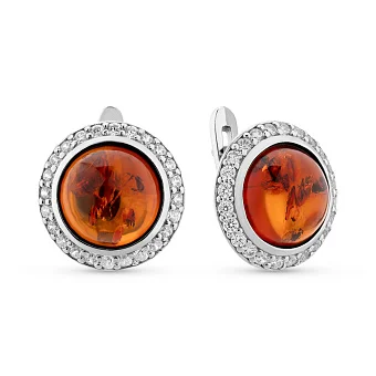 Серебряные серьги с янтарем и фианитами (арт. 7502/870ЯС)