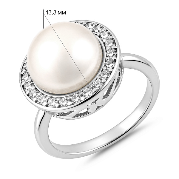 Серебряное кольцо с жемчужиной и фианитами (арт. 7501/8790жб) – изображение 2