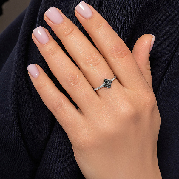 Золота каблучка  з чорними діамантами (арт. К011509010бч) – зображення 2