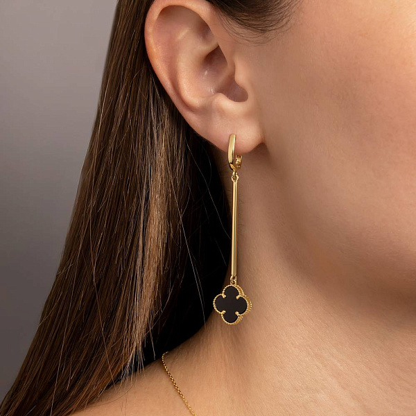 Длинные золотые серьги-подвески с ониксом (арт. 107894/15жо) – изображение 2