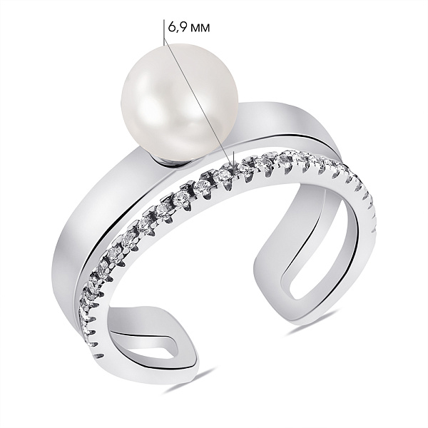 Серебряное кольцо с жемчугом и фианитами (арт. 7501/К2ФЖ/1282-17) – изображение 2