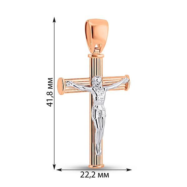 Крестик из красного и белого золота без камней (арт. 500713) – изображение 3