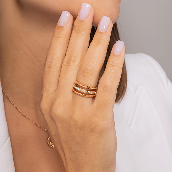 Кольцо из красного золота с фианитами (арт. 156392) – изображение 2