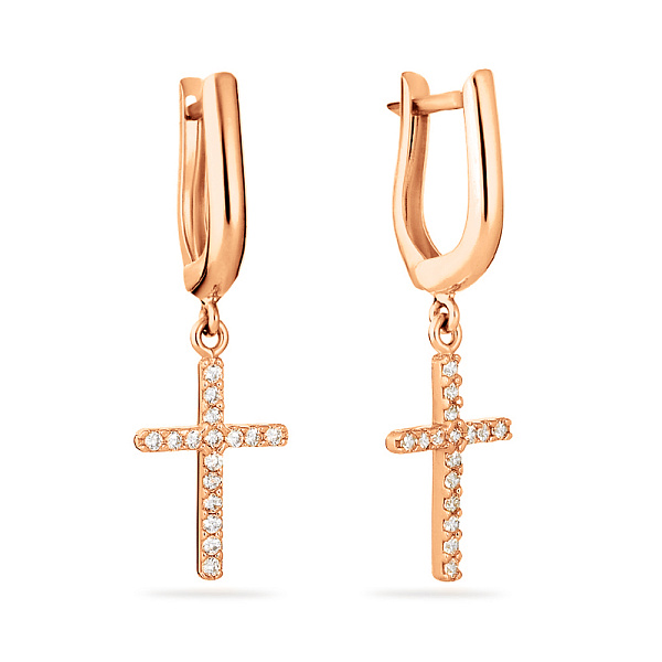 Золотые серьги подвески с фианитами (арт. 104587) – изображение 1
