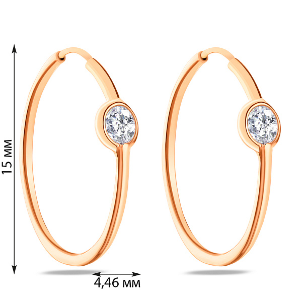 Сережки-кільця з червоного золота з фіанітами (арт. 107149/15) – зображення 2
