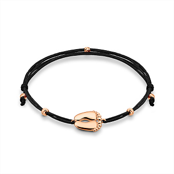 Браслет Ножки младенца с шелковой нити с золотыми вставками (арт. 340116ч)