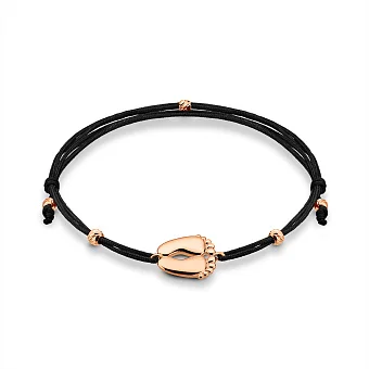 Браслет Ножки младенца с шелковой нити с золотыми вставками (арт. 340116ч)