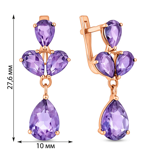 Золоті сережки-підвіски з аметистом (арт. 110676Па) – зображення 2