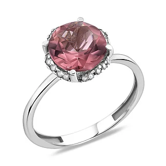 Каблучка з білого золота з кварцом і фіанітами (арт. 140561Пбр)