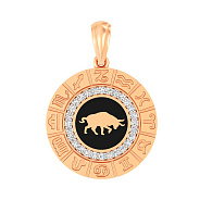 Золотой подвес "Телец" с эмалью и фианитами  (арт. 440681ечт)