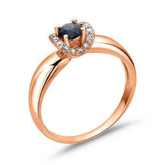Фото Кольцо золотое с бриллиантами и сапфиром (арт. 1191986201с)