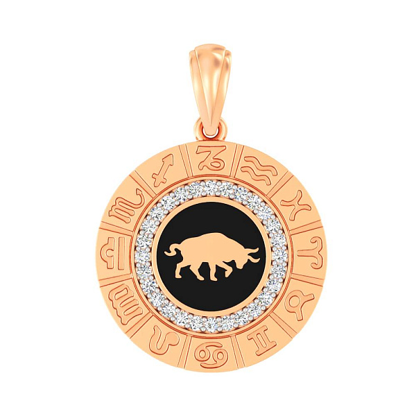 Золотой подвес "Телец" с эмалью и фианитами (арт. 440681ечт) – изображение 1
