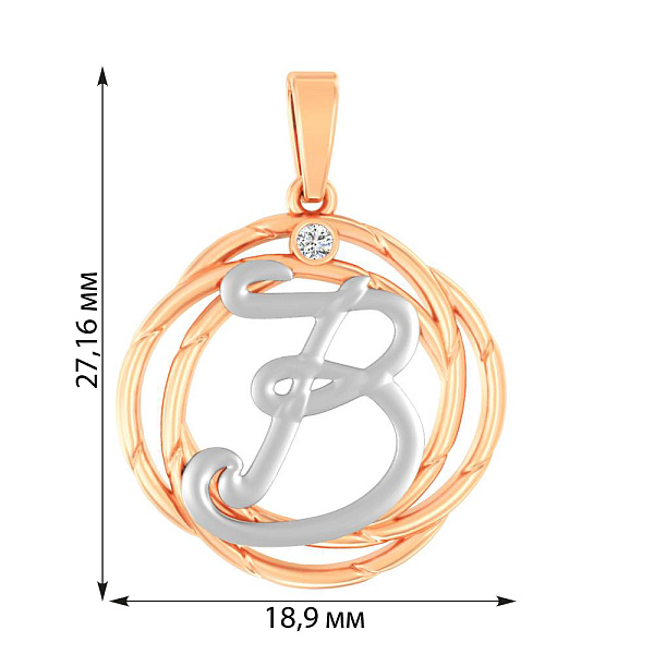 Золотой подвес "Буква В" с одним фианитом  (арт. 440699) – изображение 2