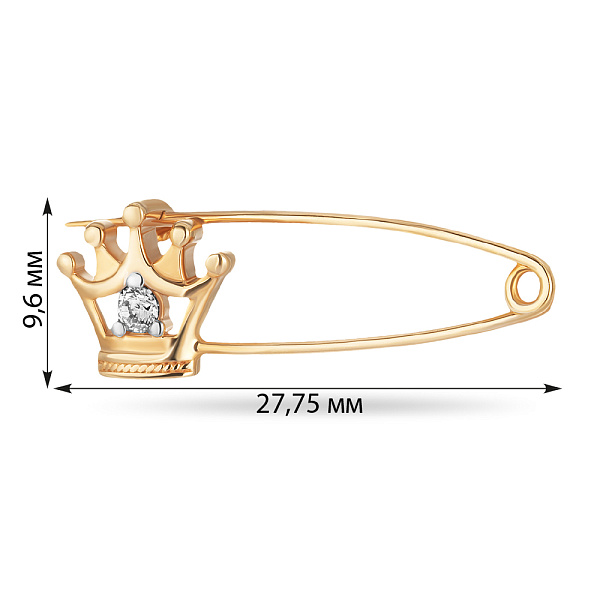 Булавка из красного золота «Корона» с фианитом  (арт. 280219) – изображение 2