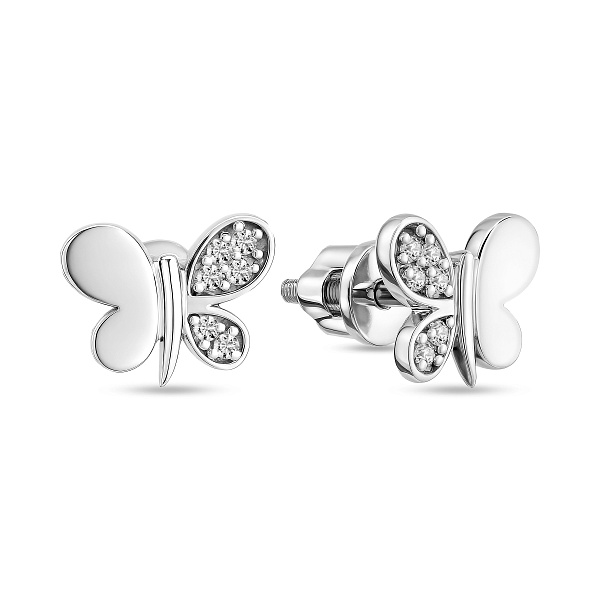 Пусеты из белого золота Бабочки с фианитами (арт. 110328б) – изображение 1