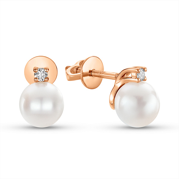 Золотые серьги с жемчугом и с бриллиантами (арт. Т011292) – изображение 1