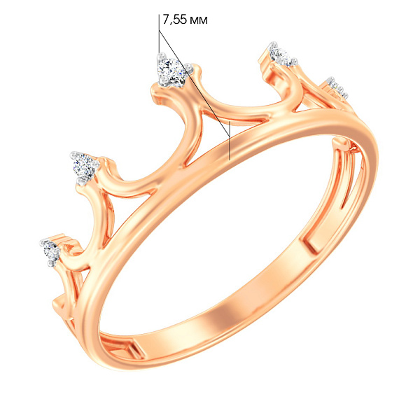 Кольцо Корона из красного золота с фианитами (арт. 140791) – изображение 2