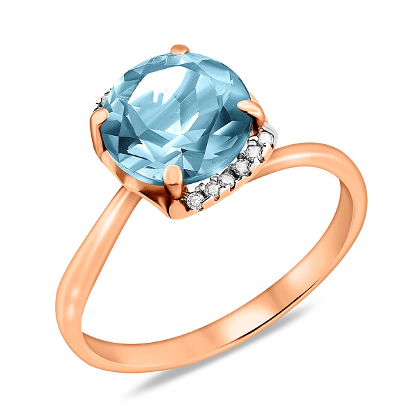 Золота каблучка з кварцом і фіанітами (арт. 140564ПгГ) – зображення 1