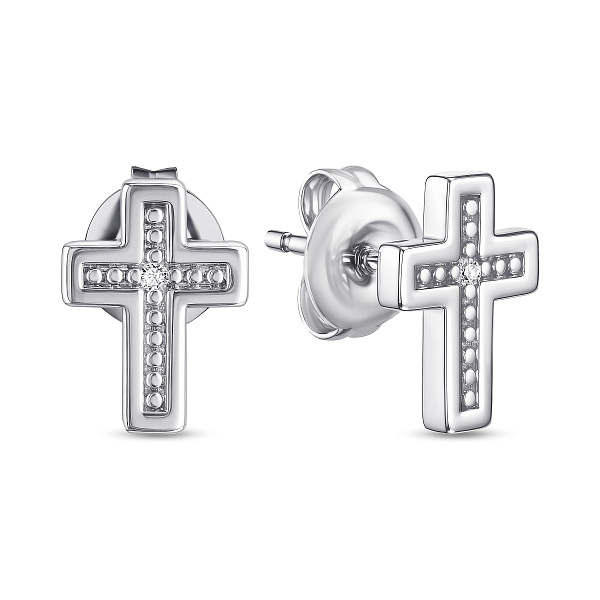 Серебряные пусеты Крестики с одним фианитом (арт. 7518/7248) – изображение 1