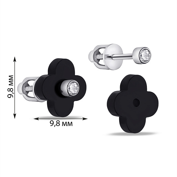 Серебряные серьги с ониксом и фианитами (арт. 7518/1097восю) – изображение 2