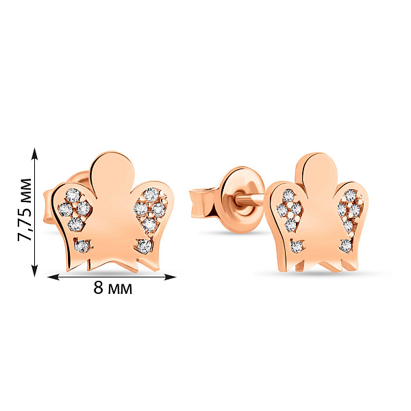 Серьги-пусеты "Ангелочки" из красного золота (арт. 108793) – изображение 2