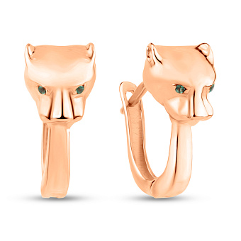 Золотые серьги Пантеры с фианитами (арт. 1091455з)