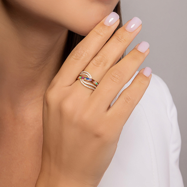 Каблучка з червоного золота з фіанітами (арт. 156423цв) – зображення 2