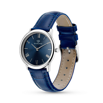 Серебряные  кварцевые часы с кожаным ремешком (арт. 7526/333ин)