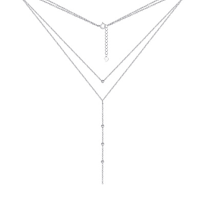 Багатошарове кольє - краватка зі срібла з намистинками (арт. 7507/1225)