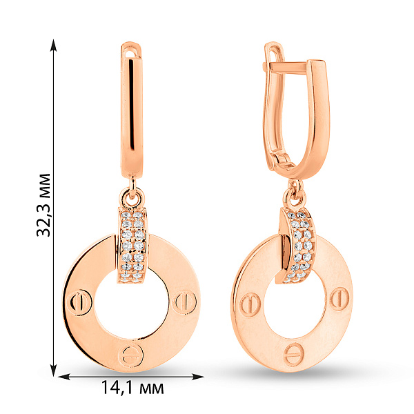 Золотые серьги с фианитами (арт. 1091606) – изображение 2