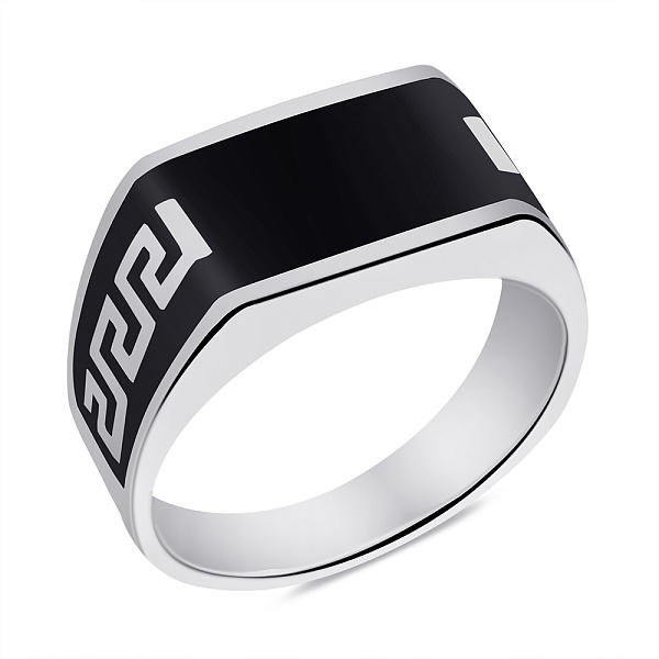 Серебряная печатка с черной эмалью (арт. 7506/6700еч) – изображение 1