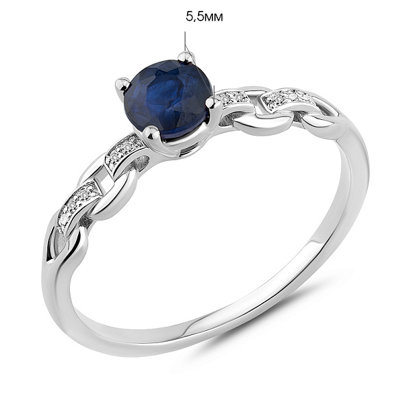Кольцо из белого золота с сапфиром и бриллиантами (арт. К011322бс) – изображение 2