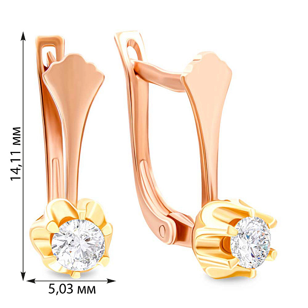 Серьги из красного и желтого золота с фианитами (арт. 106156) – изображение 2