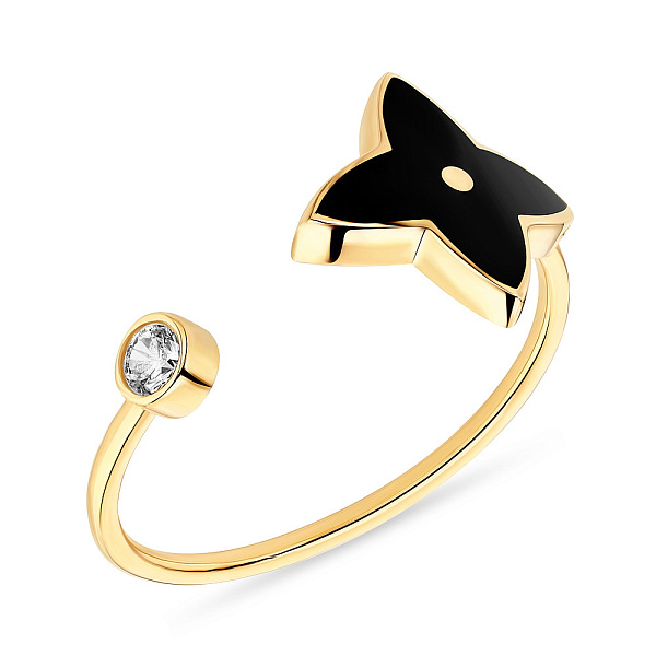 Каблучка з жовтого золота з фіанітами та емаллю (арт. 1542120жеч) – зображення 1