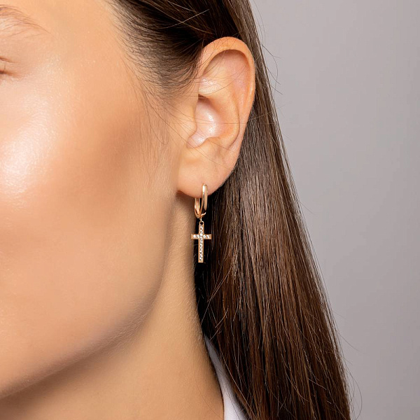 Золотые серьги-подвески с фианитами (арт. 1091550) – изображение 2