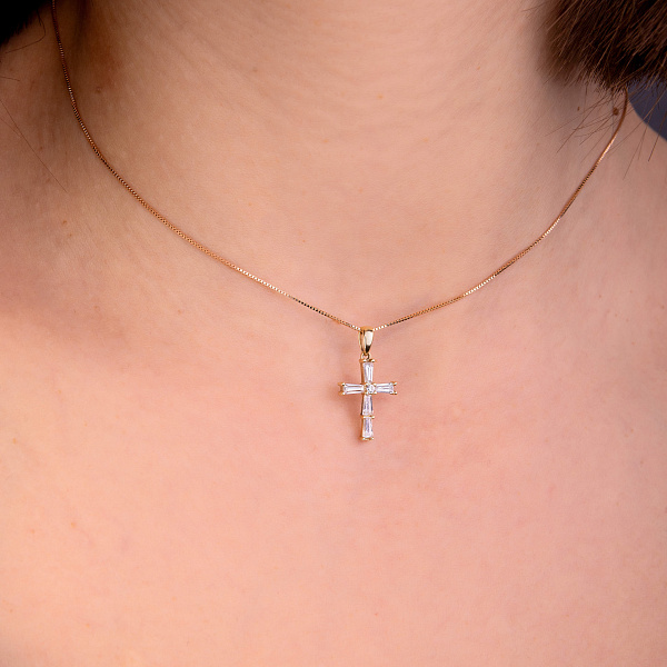 Золотий підвіс Хрест з фіанітами (арт. 421685ж) – зображення 2